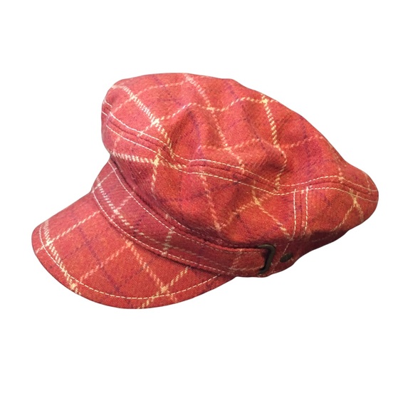 J. CREW Womens Orange Plaid Newsboy Cap Hat Buckle S/M